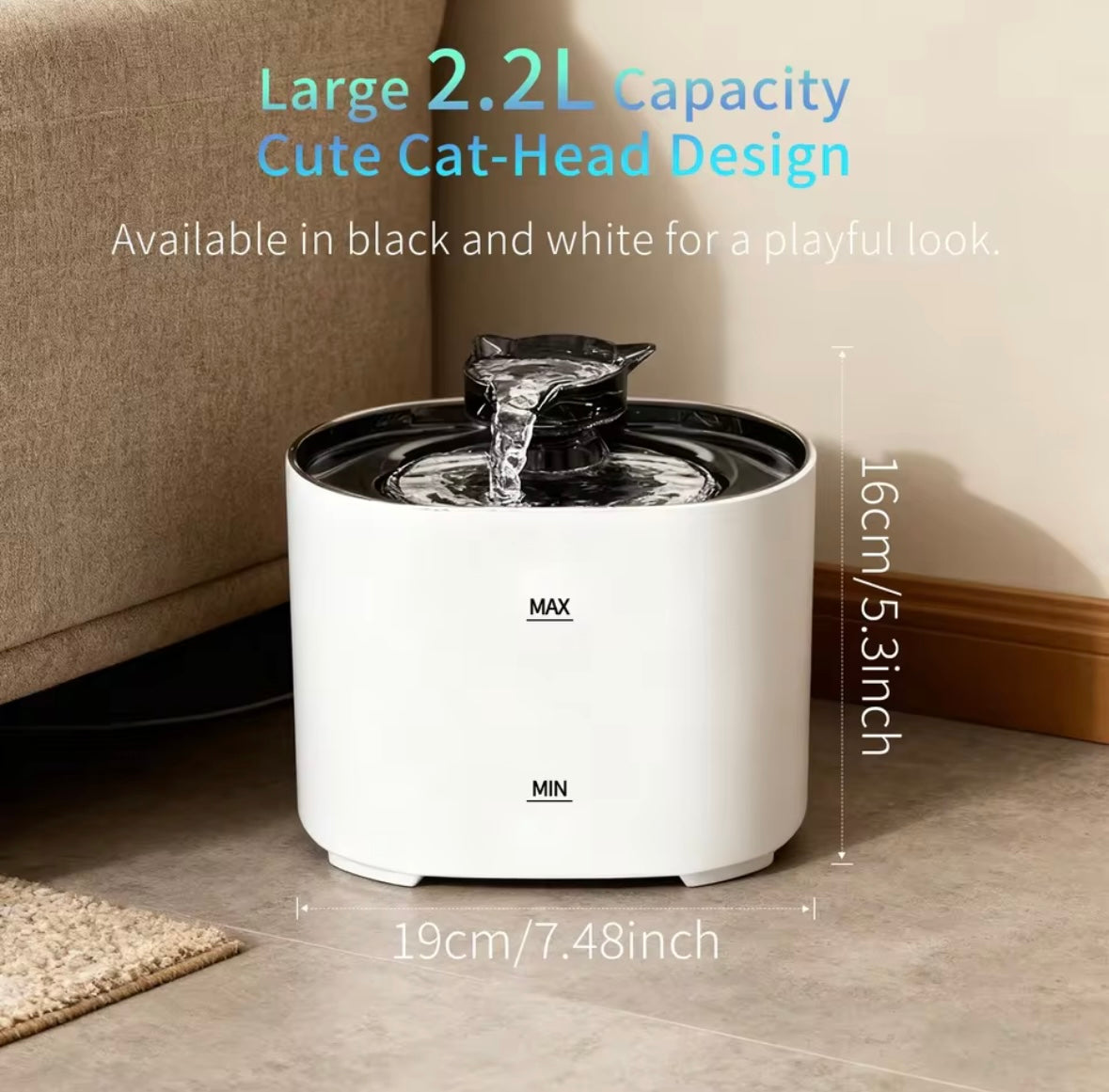 ZOVIQO™ SmartFlow Pet Water Fountain – 2.2L (74 oz)